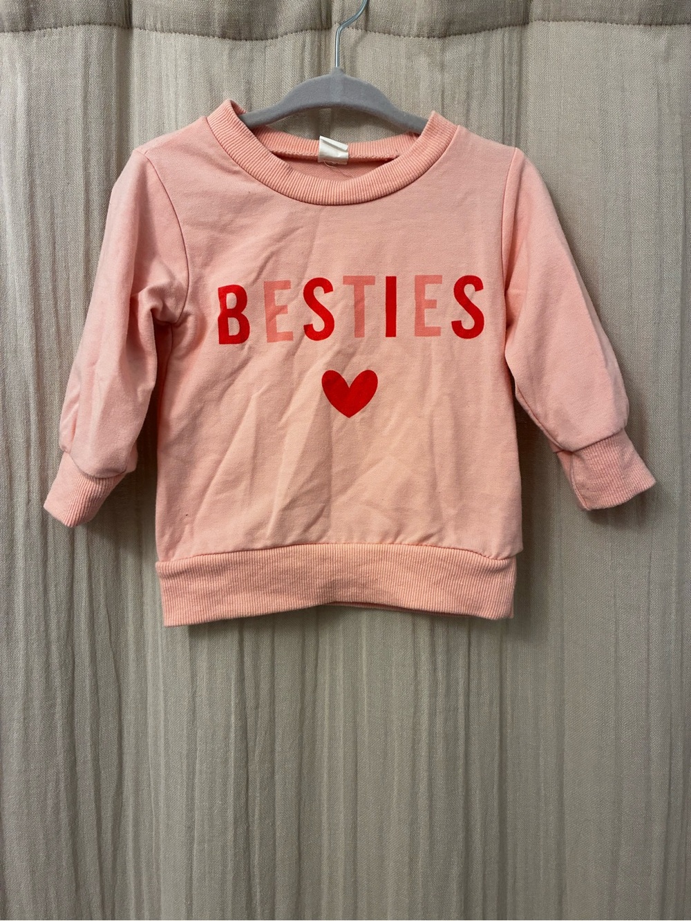 Amazon Pink Crewneck Sweatshirt with Red "BESTIES" Print 6-9